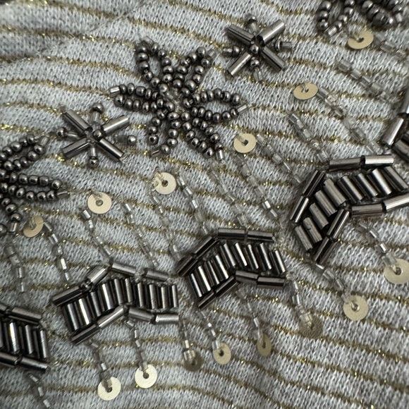 Talbots Embellished Fair Isle Pattern Metallic Stripe Crew Neck Knit Top Large - Picture 3 of 7